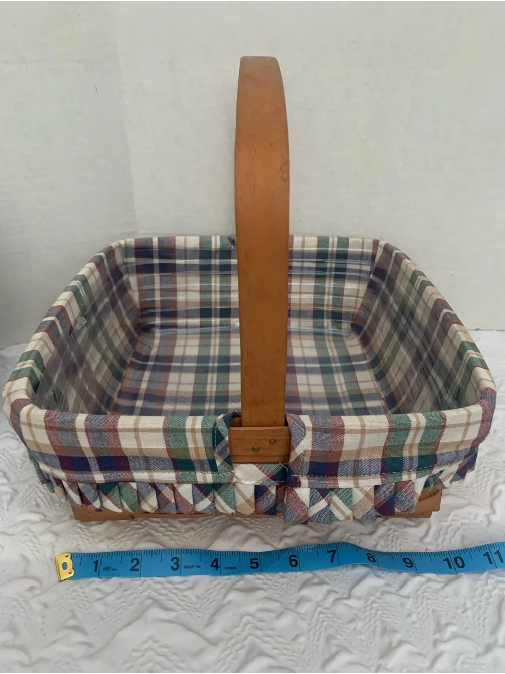 Vintage Longaberger Basket Plaid Stationary Handle Plastic Protector Liner 1991